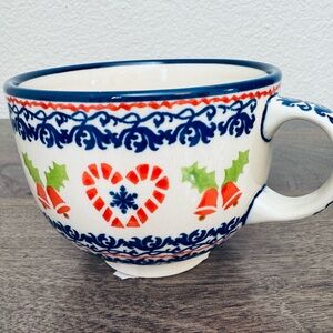 Polish Pottery Boleslawiec Christmas Candy Cane Holiday Ceramic Mug Cup